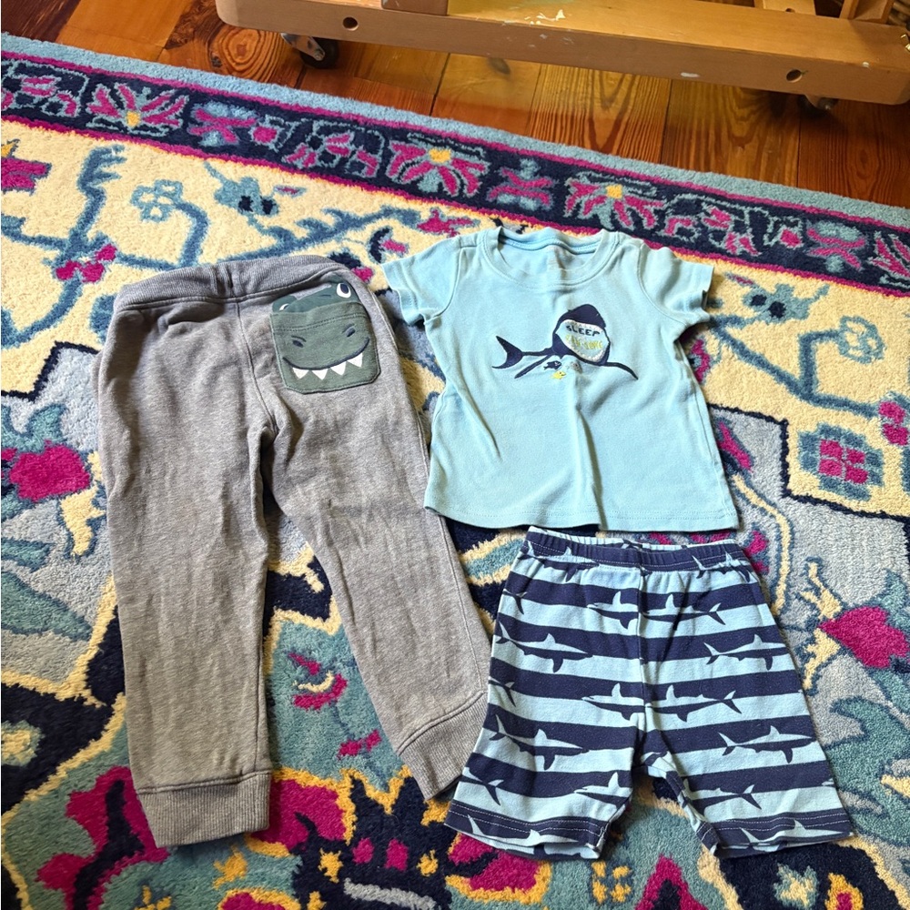 Gymboree Light Blue & Navy Toddler pajama shark Set gray sweatpants 2T bundle
